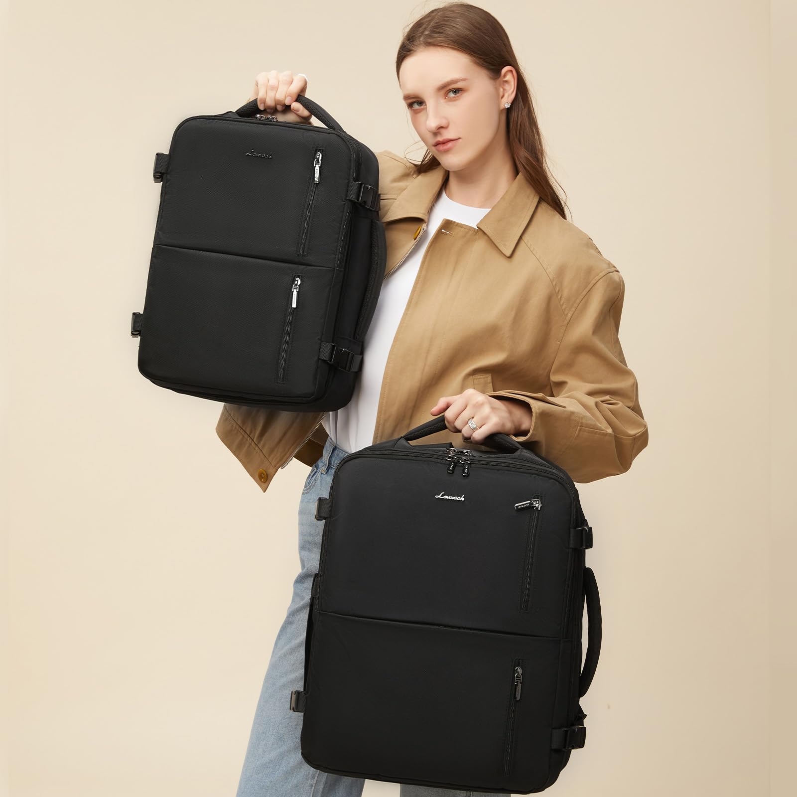 LOVEVOOK Handgepäck Rucksack 40x30x20, Reiserucksack Flugzeug Damen Herren, Carry On Luggage Travel Backpack 24l für 14 Zoll Laptop, Cabin Kofferrucksack mit USB für Arbeit Business Reisen, Schwarz