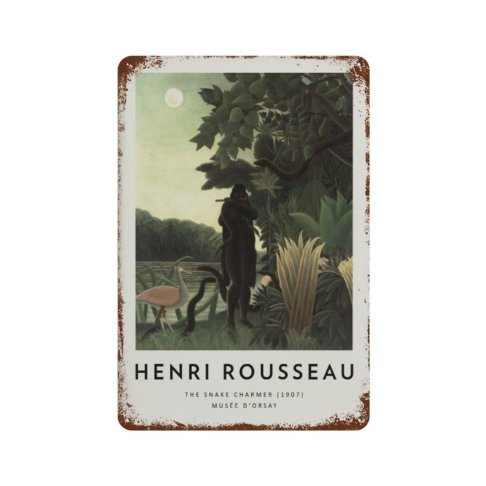 xiaoxiaoshen Henri Rousseau, The Snake Charmer Tropical Wall Decor Art Metal Tin Poster Modern Home Decor Art Home Bar Shop Decorations Vintage Sign 30x20cm