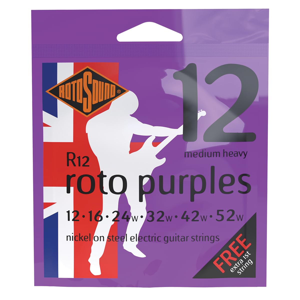 Rotosound R12 ROTO Purples Nickel 12-52 Electric Guitar Strings, Medium-Heavy