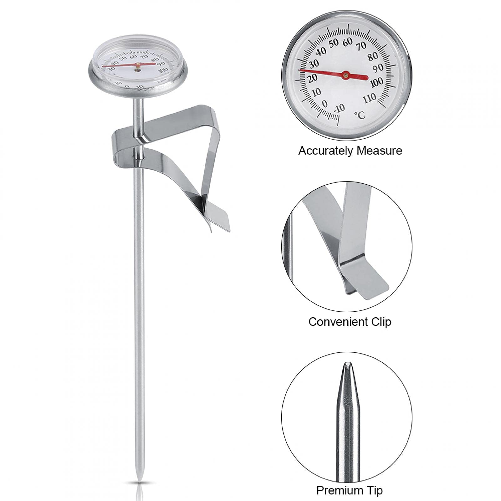 Termometro per Latte, Termometro da Cucina Digitale a Lettura Istantanea -10~110 Termometro per Latte in Acciaio Inox Accessori per Schiuma di Caffè per Vino Latte Olio Acqua