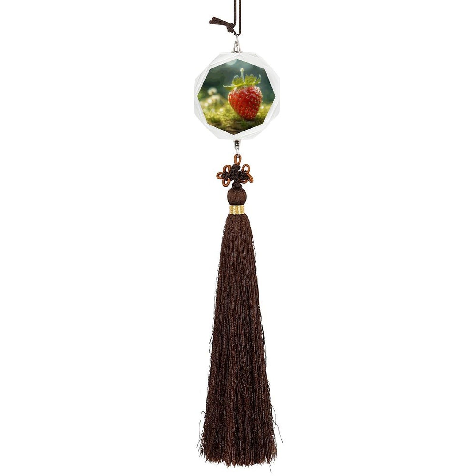 Crystal Auto Pendant Charms Hexagon Crystal Car Rear View Mirror Charms Strawberries on The Ground Auto Hanging Interior Ornament Pendant Car Interior Accessories for Women Men CarCharms Decor