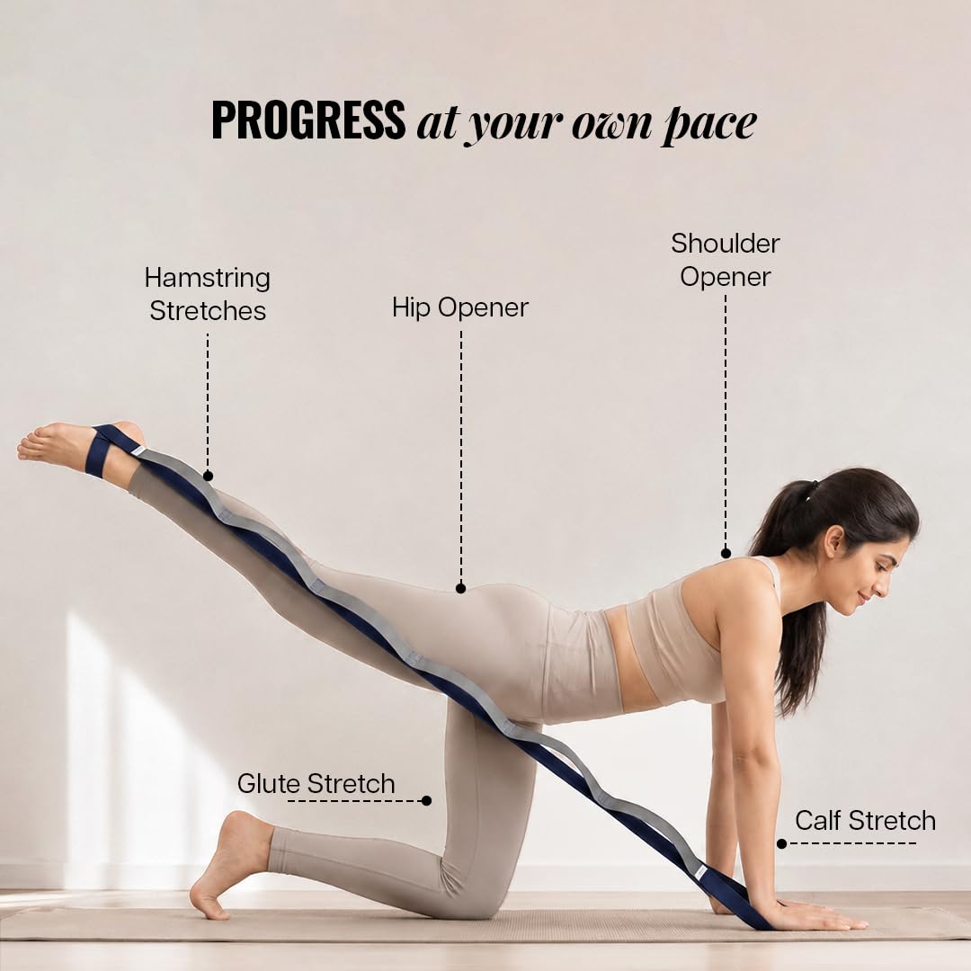 WiseLife 11 Loop Yoga Belt for Men & Women | Multi Functional Non Slip, Lightweight Loop Stretchable Belt for Yoga, Pilates, Gymnastics, Dance & Flexibility, Home Fitness & Therapy | Yoga Props 2