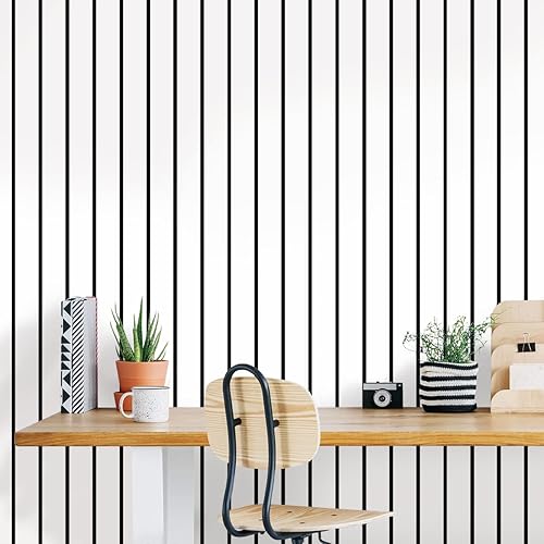 Miniatura 8 de Papel tapiz autoadhesivo a rayas en blanco y negro, papel de contacto de rayas de 17.7 x 118.1 pulgadas, papel tapiz geométrico para pegar y