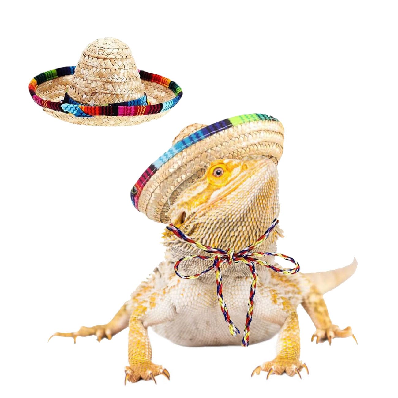 Hat Costume Accessories for Reptiles Adjustable Straw Material 2 Pcs Lightweight Chin Strap Suitable for Bearded Dragons Hamsters Geckos Ferrets Guinea Pigs