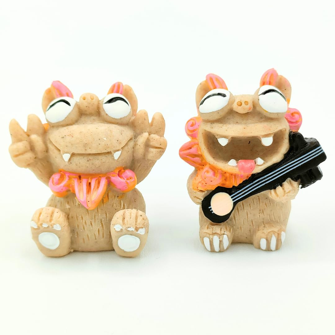 Amazon.co.jp: シーサー ペア 三線 沖縄 置物 獅子 笑顔 ピースサイン
