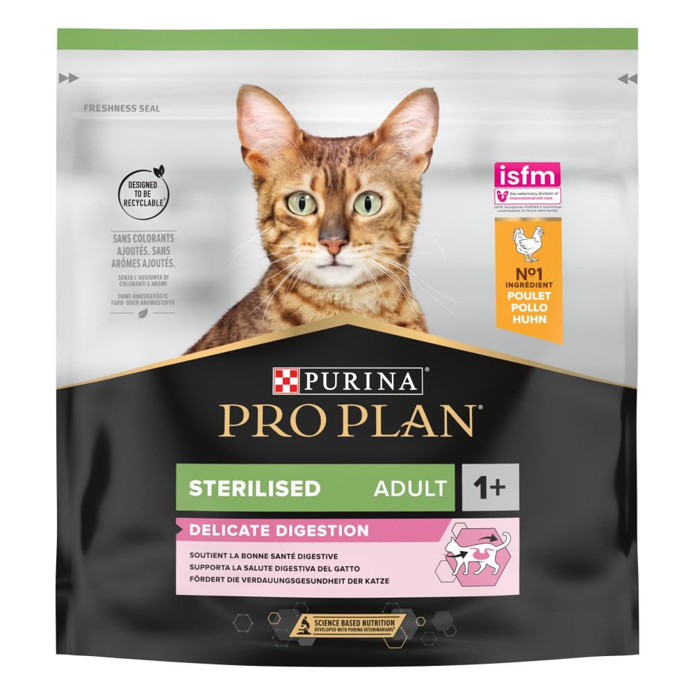 Pro Plan Sterilised Adult 1+ Delicate Digestion, Katzenfutter trocken, reich an Huhn, 8er Pack (8 x 400g)