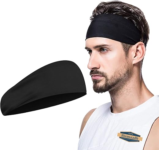 BISMAADH Men's Spandex Headband Sweatband &amp; Sports Headband for Running, Cycling, Yoga, Exercise - Stretchy &amp; Moisture Wic...