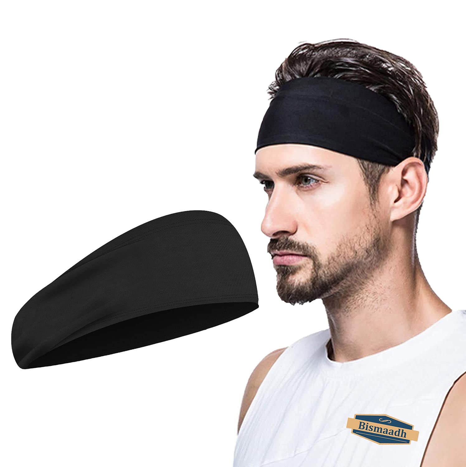 BISMAADH Men's Spandex Headband Sweatband & Sports Headband for Running, Cycling, Yoga, Exercise - Stretchy & Moisture Wicking Free Size