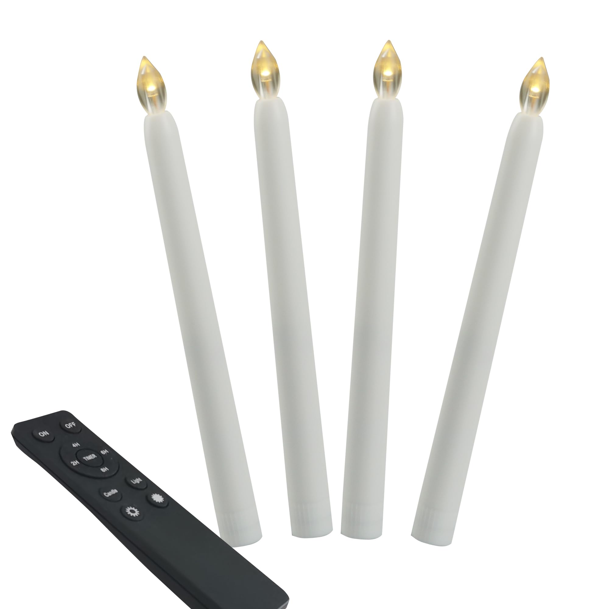 9-Inch Battery Operated Flameless LED Taper Candles w/Remote Timer 4 Pack