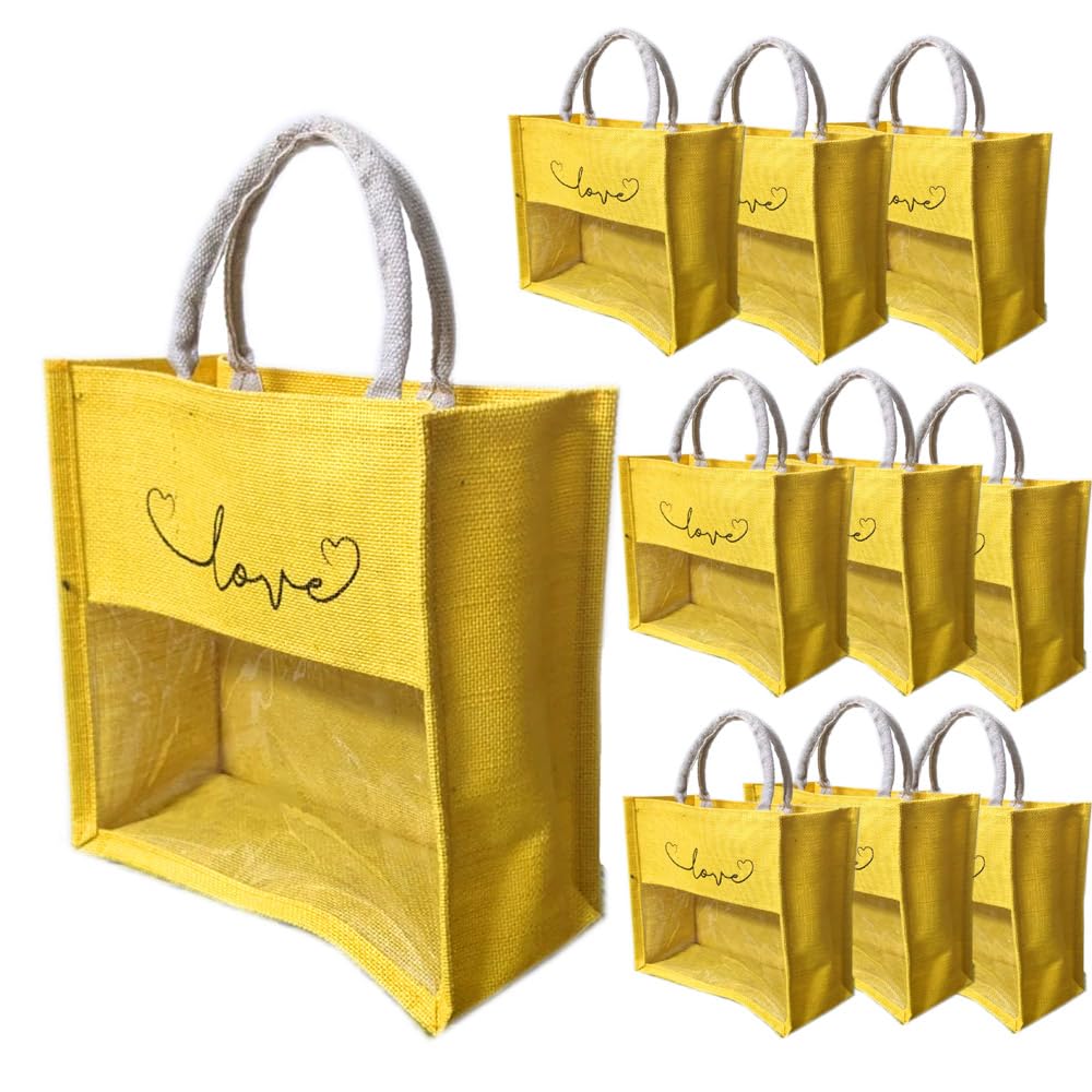 Handmakers Reusable Transparent Yelllow Jute Wedding Gift Bags(10 Pieces)For Gift Hampers,Gift Bags For Haldi (B0C3W293F4) Amazon Price History, Amazon Price Tracker