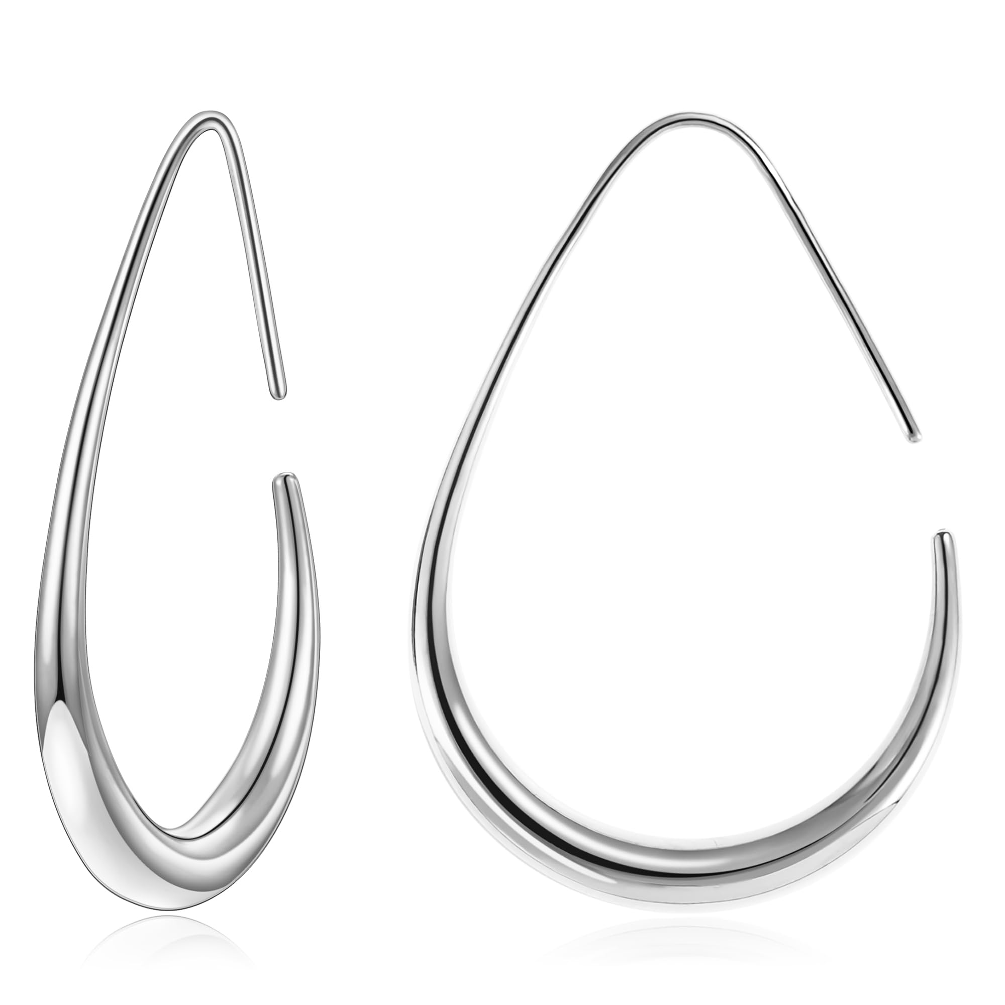 Gacimy Teardrop Hoop Earrings for Women 14K Gold Plated Oval Pull Through Hoop Earrings for Women
