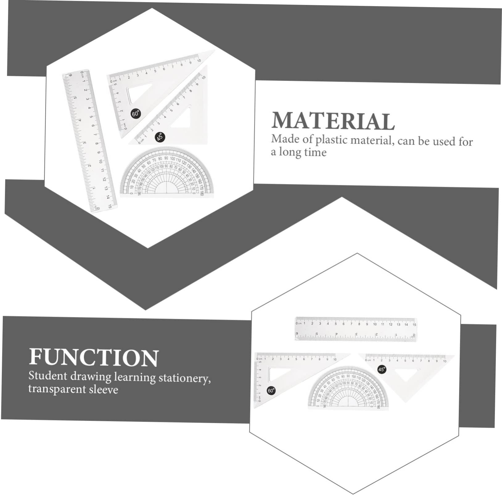 20 Set Righello trasparente da 15 cm righello curvo righello di matematica multi - Righello ergonomico righello triangolare goniometro per la geometria plastica Transparent