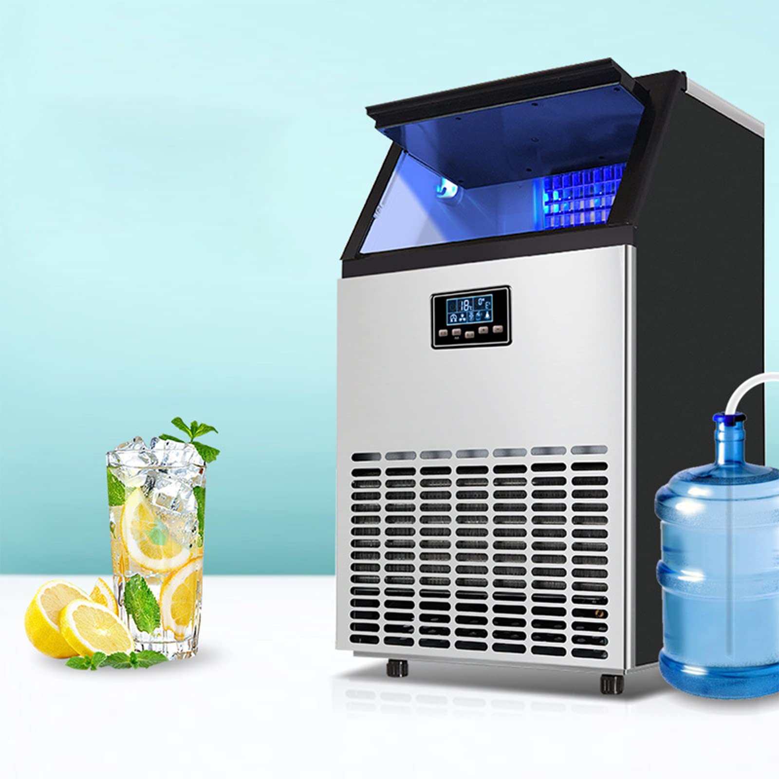Fabricador de Hielo Comercial, máquina de Hielo Inteligente 55 kg Entrada de Agua automática Hielo Panel de Control LCD Inteligente Grande para Oficina en casa Bar Tienda de té con Leche (80 k