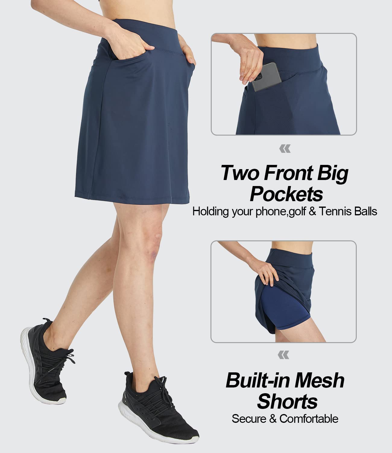 Jupe Short Femme Sport Jupes Chic de Tennis Longueur Genou Taille Haute Grande Taille Skort pour Athlétique Golf Gym Course à Pied Vêtements D'entraînement Marin XL