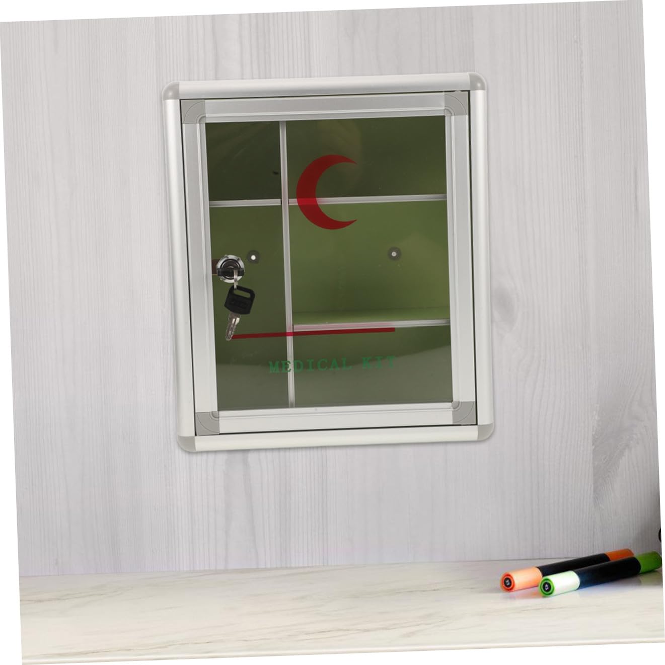 Amosfun 1 Juego Botiquín De Pared Contenedor Cerrable De Botiquín con Cerradura Organizador De Botiquin Tablero De Densidad y Aleación De Aluminio.