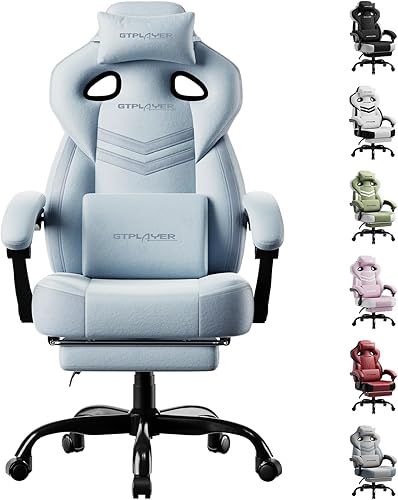 GTPLAYER Sillas de juegos para adultos, asiento ergonómico grande y alto para juegos con reposapiés y soporte lumbar, cómoda silla de oficina