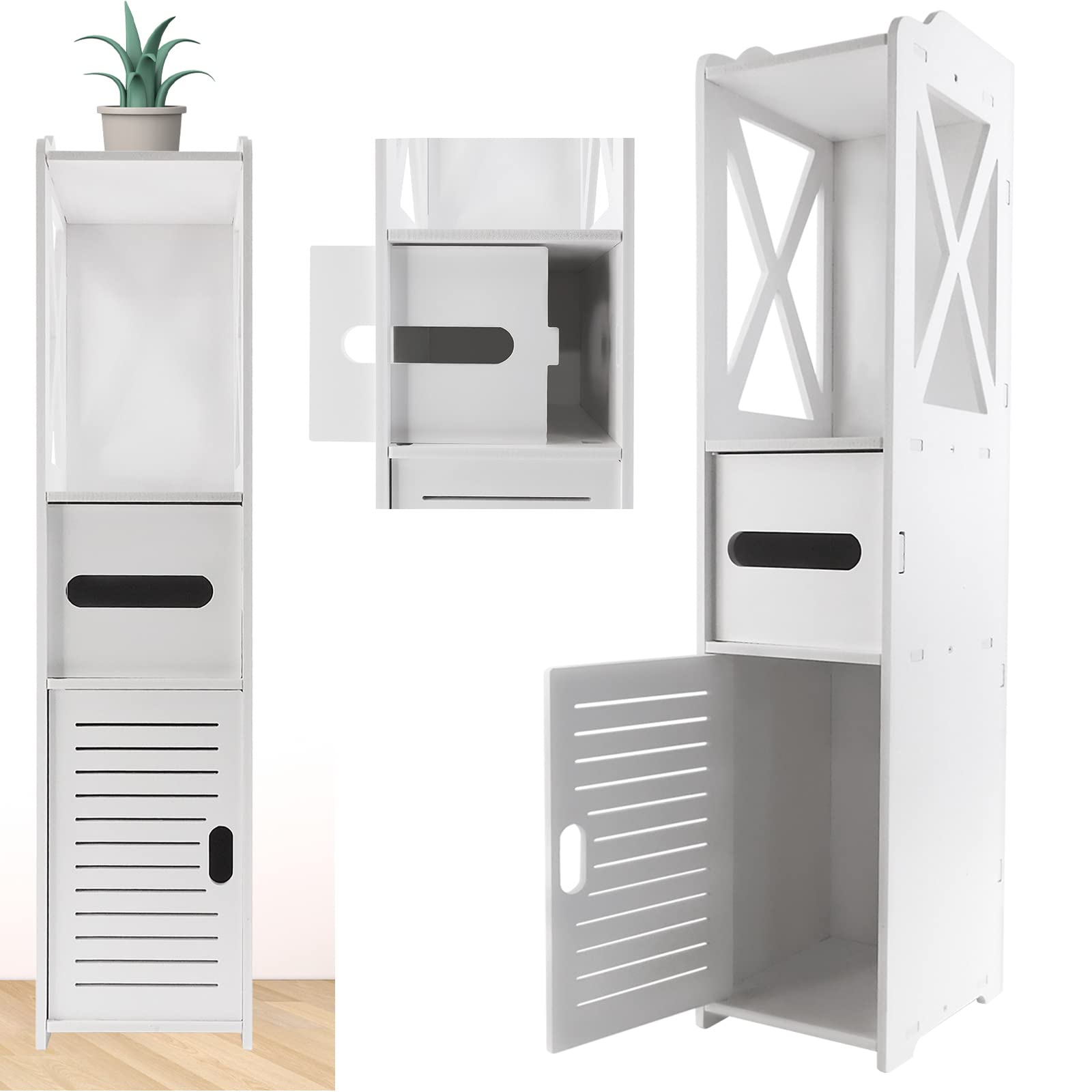 Bathroom Floor Cabinet, Waterproof Bathroom Cabinets Free Standing, White Freestanding Bathroom Storage Cupboard, White Bathroom Storage Shelf Organizer Home Furniture Unit Kitchen Storage Rack