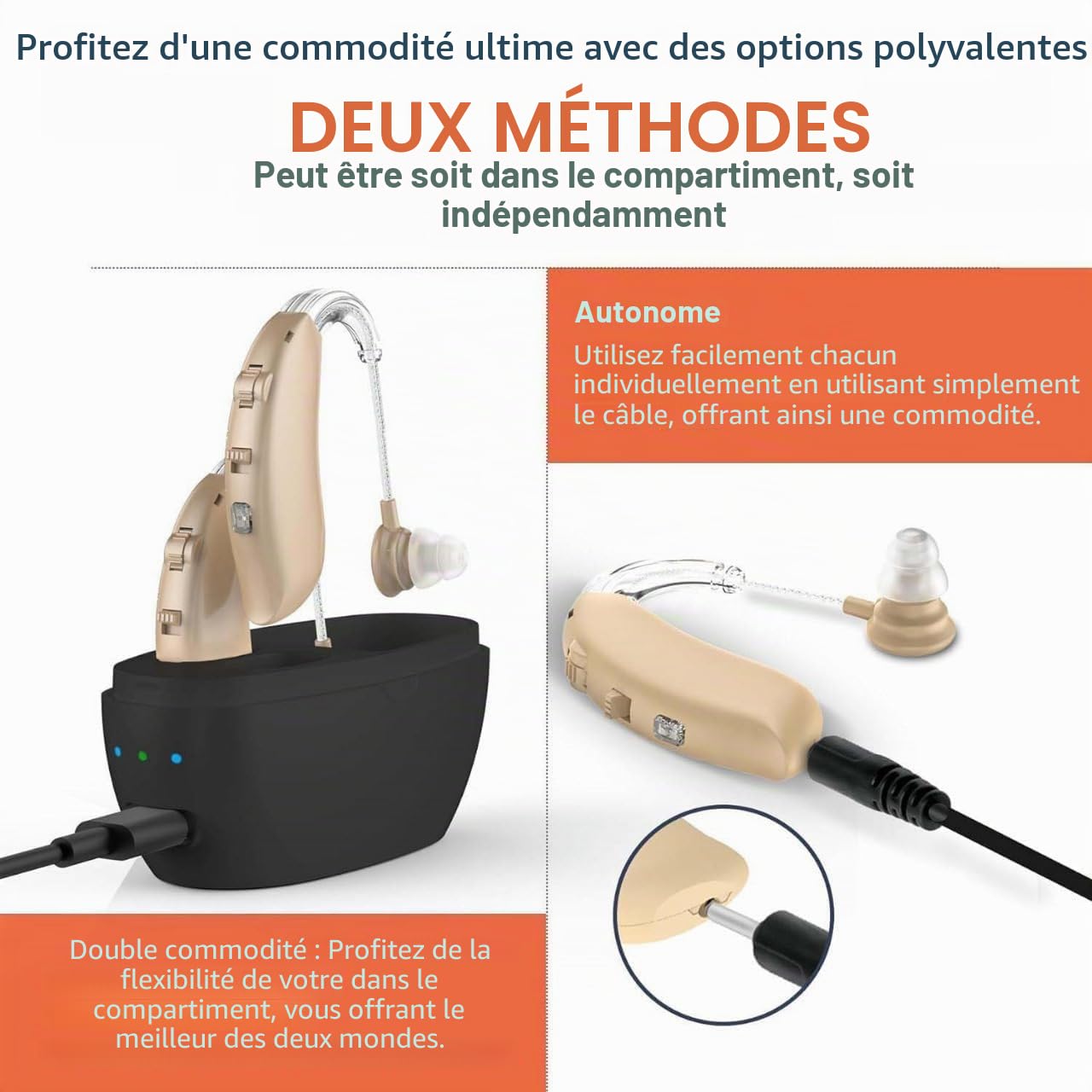 Bouchon d'oreille pour seniors - Bouchon d'oreille numérique BTE avec suppression intelligente du bruit, quatre modes, paire PSAP derrière l'oreille avec contrôle du volume et étui de charge, beige
