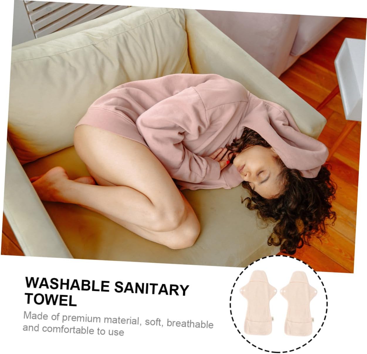 2pcs Reusable Washable Sanitary Pads for Women Organic Cotton Cloth Panty Liners Absorbent Breathable Menstrual and Puerperal Care Pads