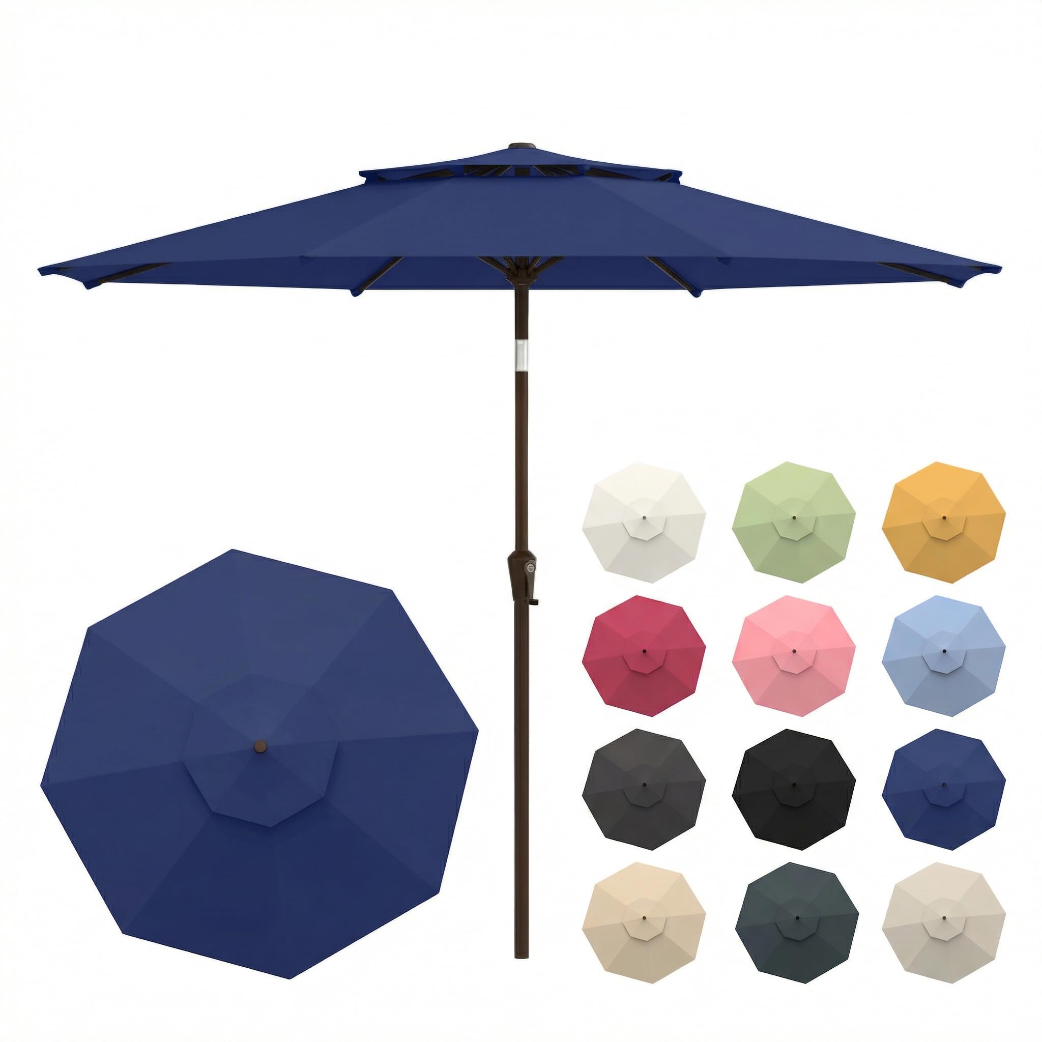 10FT Patio Umbrella, 2 Tier Outdoor Table Umbrella, Large Vented Market Umbrellas with Push Button Tilt and Crank, 8 Sturdy Ribs for Backyard, Deck, Pool, UPF50+ UV Protection