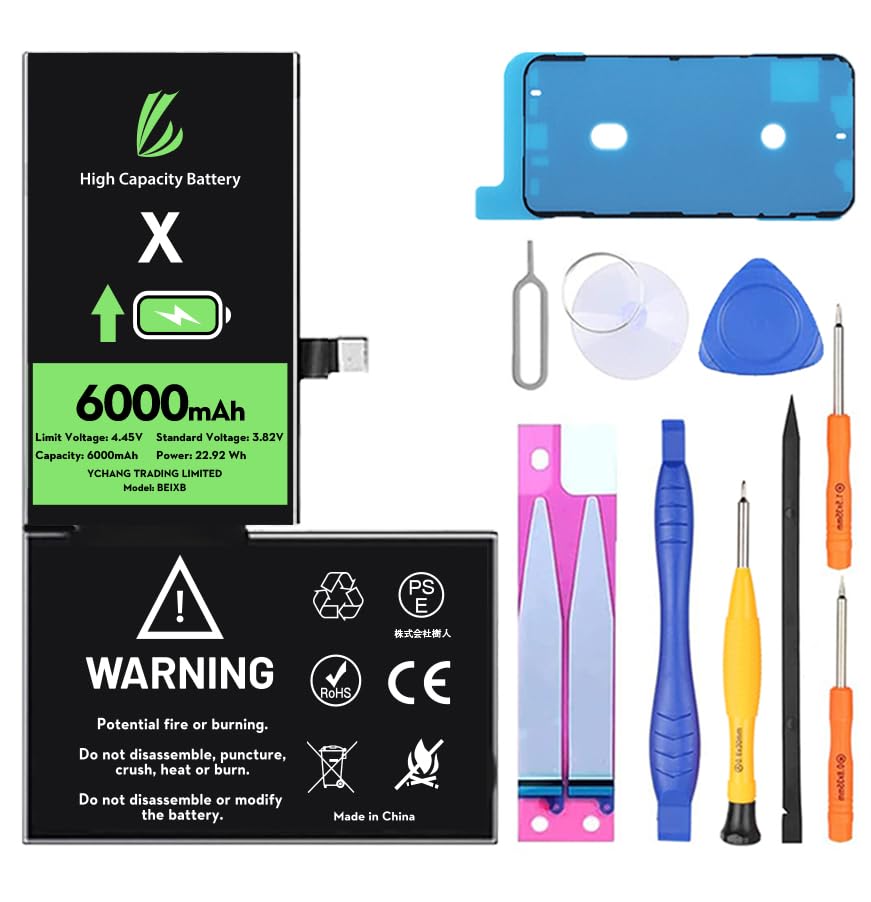 LL TRADER Akku für iPhone X 6000 mAh hohe Kapazität mit Reparaturwerkzeugen
