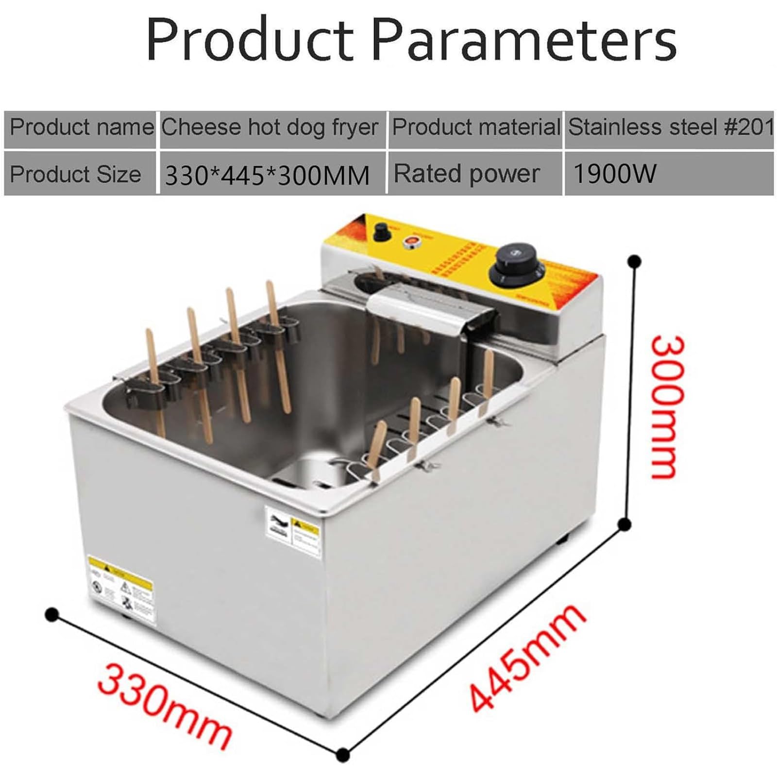 1900 W Frittiermaschine FüR Snackbar, Kommerzielle KäSe-Hot-Dog-Sticks-Fritteuse, KapazitäT: 12 L/Mit Ein-Knopf-Schalter, FüR Hot-Dog-Liebhaber