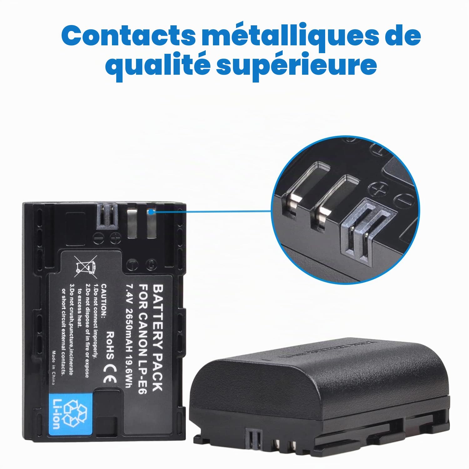 DuraPro Lot de 2 batteries LP-E6 + Chargeur USB intégré avec LED et port Type C pour Canon LP-E6, LP-E6N et Canon EOS 5D Mark II/III, 5DS, 5DS R, 6D, 7D, 70D, 80D, XC10, appareils photo Blackmagic 4K