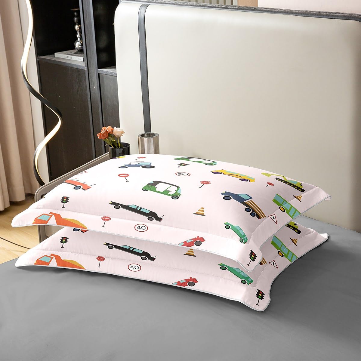 Loussiesd Cartoon Auto Katoen Dekbedovertrek Set Jongens King Size Tractor Graafmachine Bus Politie Auto Dekbed Set voor Kinderen Voertuig Thema Dekbed Vrouwen Mannen Tieners Leuke Roze Decor