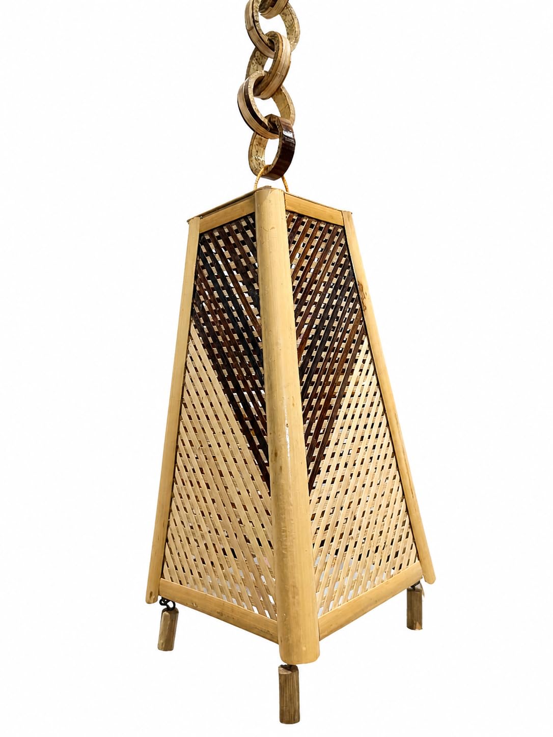 Handcrafted Bamboo Hanging Light Pendant Lamp | Woven Lattice Shade, Chain Suspension, Home Decor, Natural Finish, Tapered Design-image-11