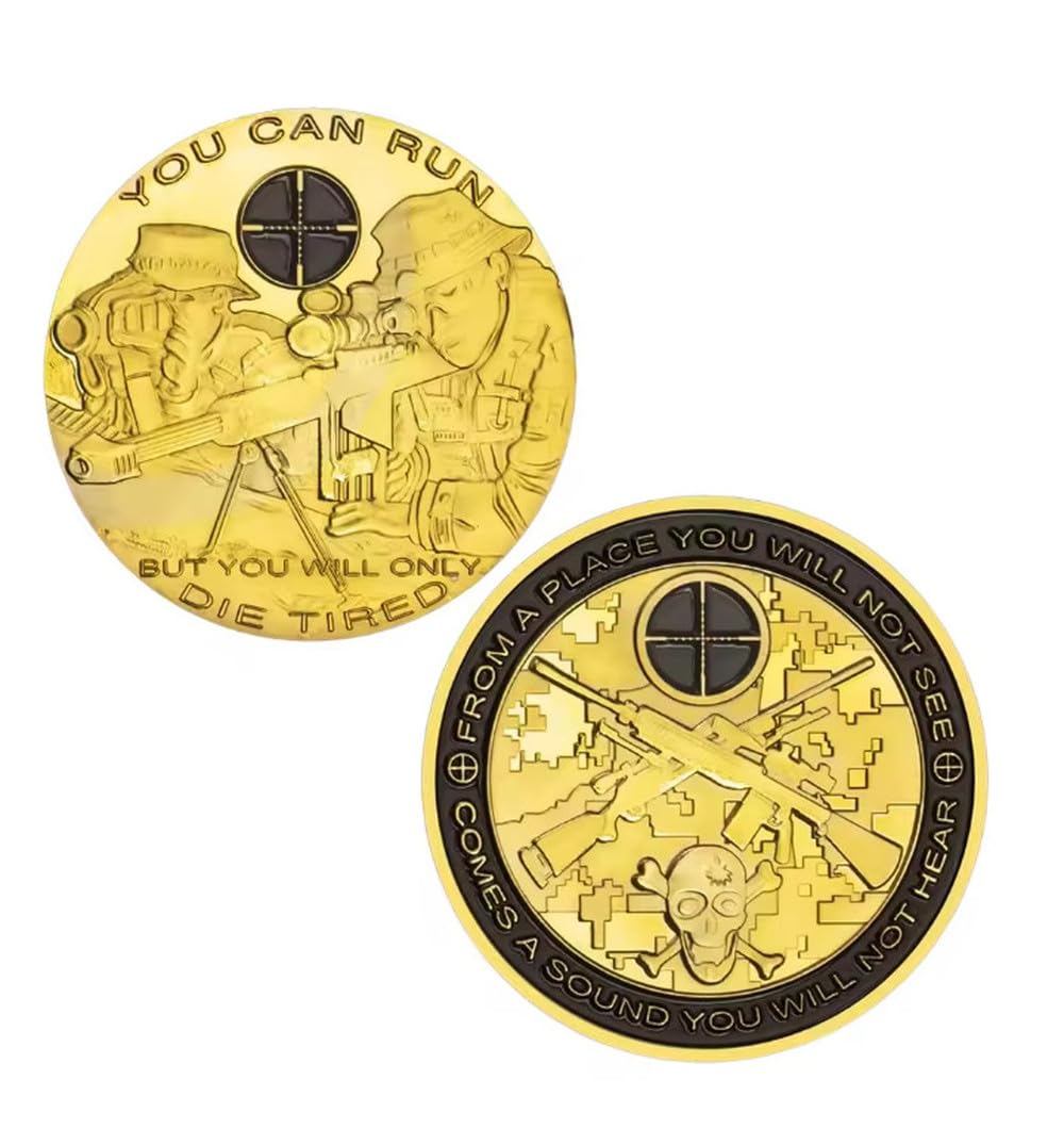 MINHBDER Commemorative Coins You Can Run,But You Will Only Die Tired Gold Plated Souvenir Coin Army Sniper Souvenir Coin Collection Gifts