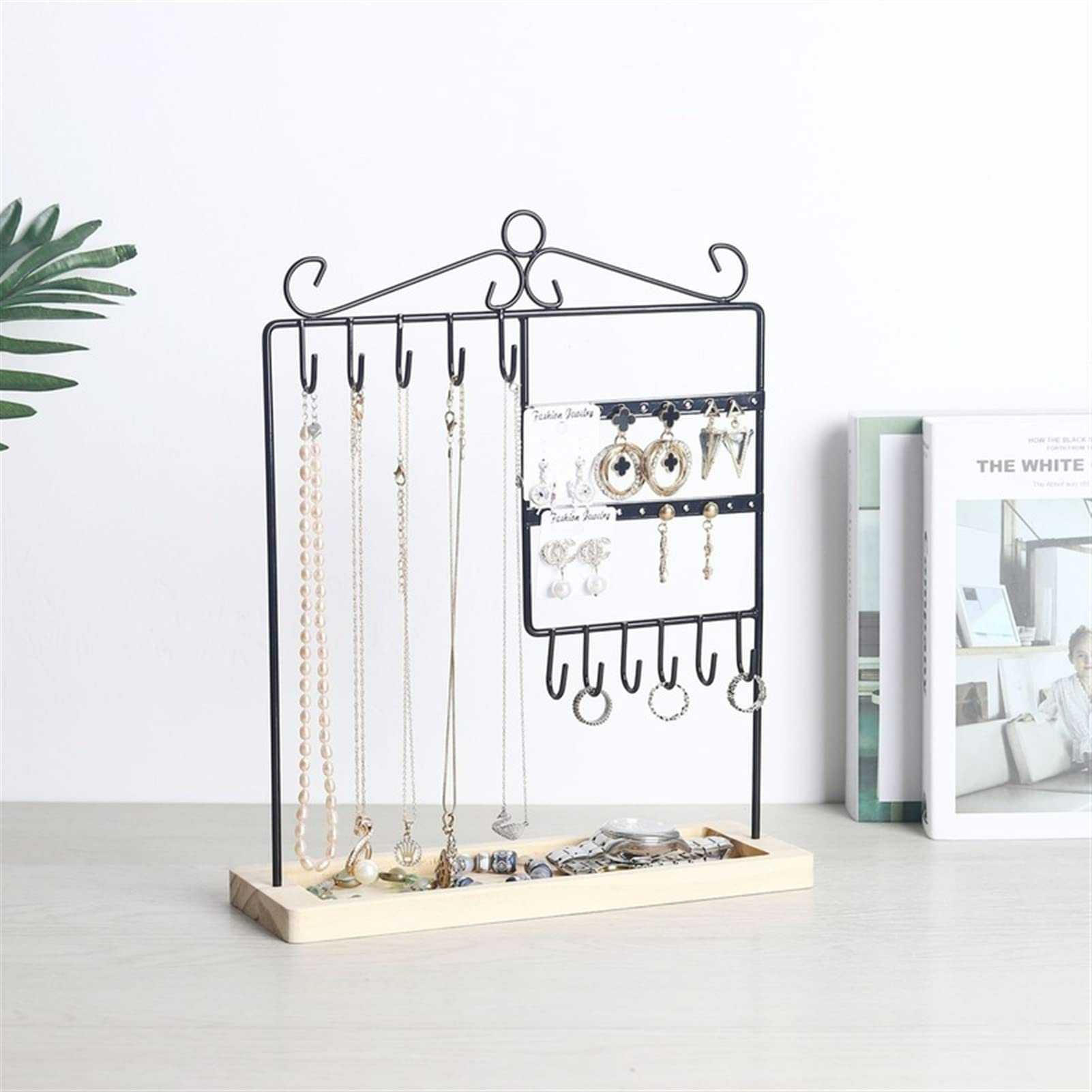 Schmuckständer, kreativer Ohrringhalter aus Schmiedeeisen, Aufbewahrungsregal für Schmuck zum Aufhängen von Halsketten, Ringen, Tablett, Schmuckständer, Schmuck-Organizer-Halter (Farbe: Weiß)