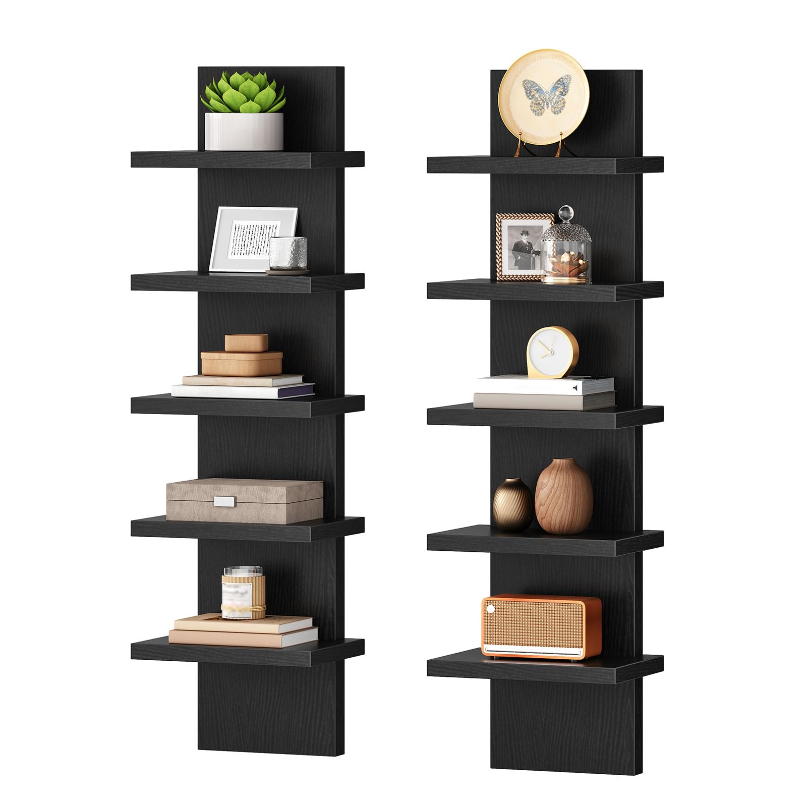 HOOBRO 5-Tier Floating Shelves, 2-Pack Wall Shelf Set for Living Room