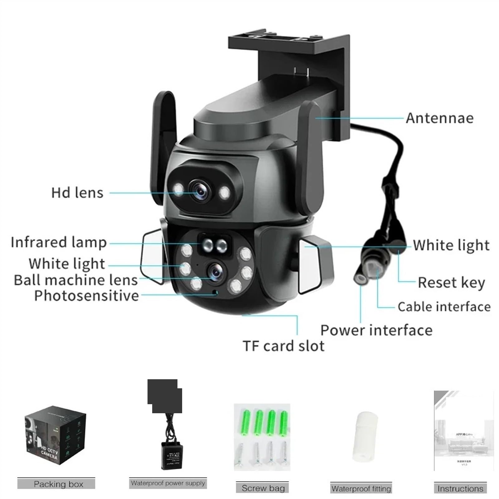 Caméra de sécurité, Caméra 4K 8MP PTZ, Double écran, binoculaire 8MM, Suivi Automatique du Corps AI, vidéosurveillance Intelligente, Surveillance étanche IP66(8MP Camera 32GB)