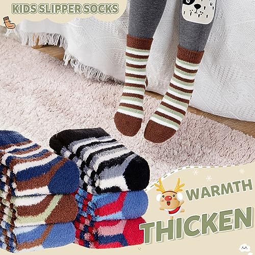 WEVIAS Kids Fuzzy Socks With Grips Boys Girls Slipper Socks Fluffy Winter Non Slip Soft Cozy Warm Socks 6 Pairs3