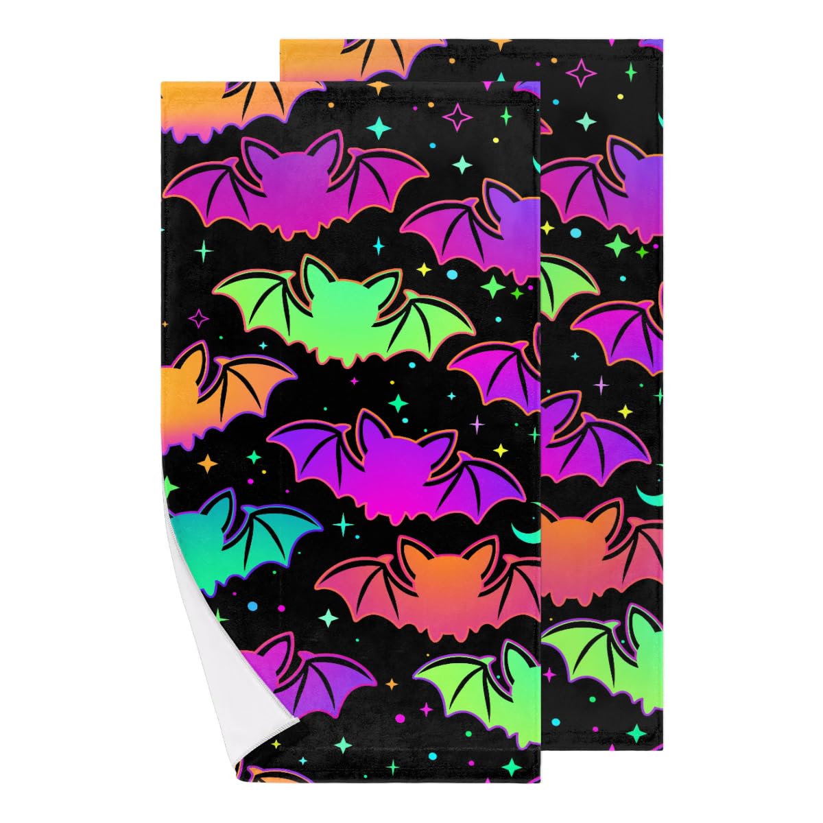 LLCXCSI Kids Hand Towels Halloween Bat Soft Highly Absorbent Bath Face Towel for Boys Bathroom Kitchen Decor, Set of 2 Nursery Dish Towels Tea Towels