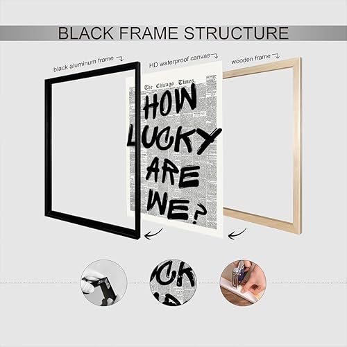 Miniatura 3 de Póster de periódico retro en blanco y negro con texto en inglés How Lucky Are We, lienzo para pared, cita positiva, impresiones minimalistas,