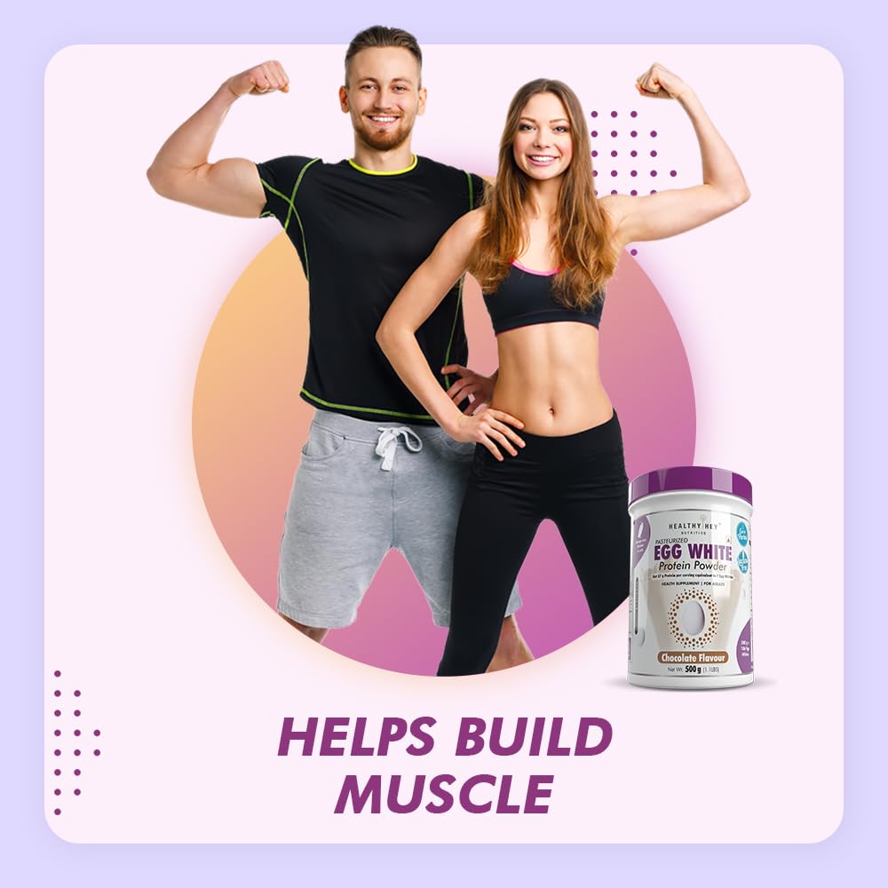 HealthyHey Nutrition 100% Egg White Protein - Low in Purine - Instant Mix - 80% Protein - Non GMO & Lactose Free - 500g (Chocolate), 15 Servings 2