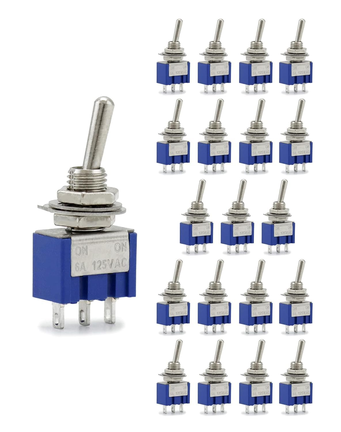 Zodazoqa 15Pcs Mini Toggle Switch for Arduino Boat Vehicles Dash Dashboard ON/Off 3 Pins 2 Position Miniature Toggle Switch AC 125V/6A (MTS102 Dark Blue)