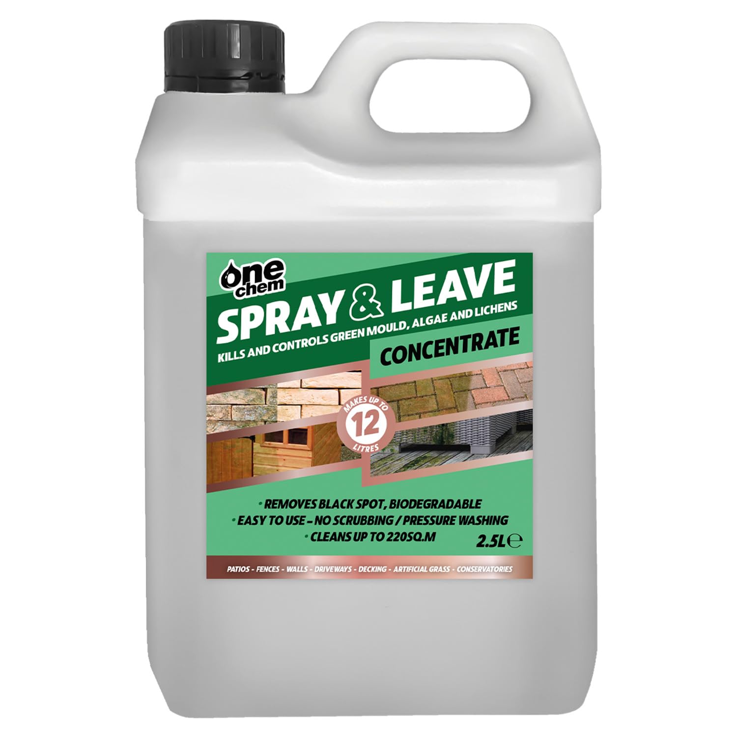 One Chem 2.5 Litre Concentrate Spray and Leave Patio, Decking, Fencing, Green Mould and Algae Killer