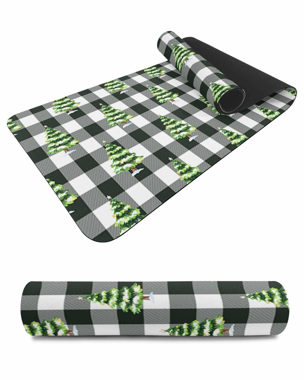 Debedcor Heat Proof Table Pads Waterproof Decorative, Christmas Winter Non-Slip Table Countertop Protector, Rustics Xmas Trees Black Plaid Insulation Mat for Dining Room, 48 x 12 Inches