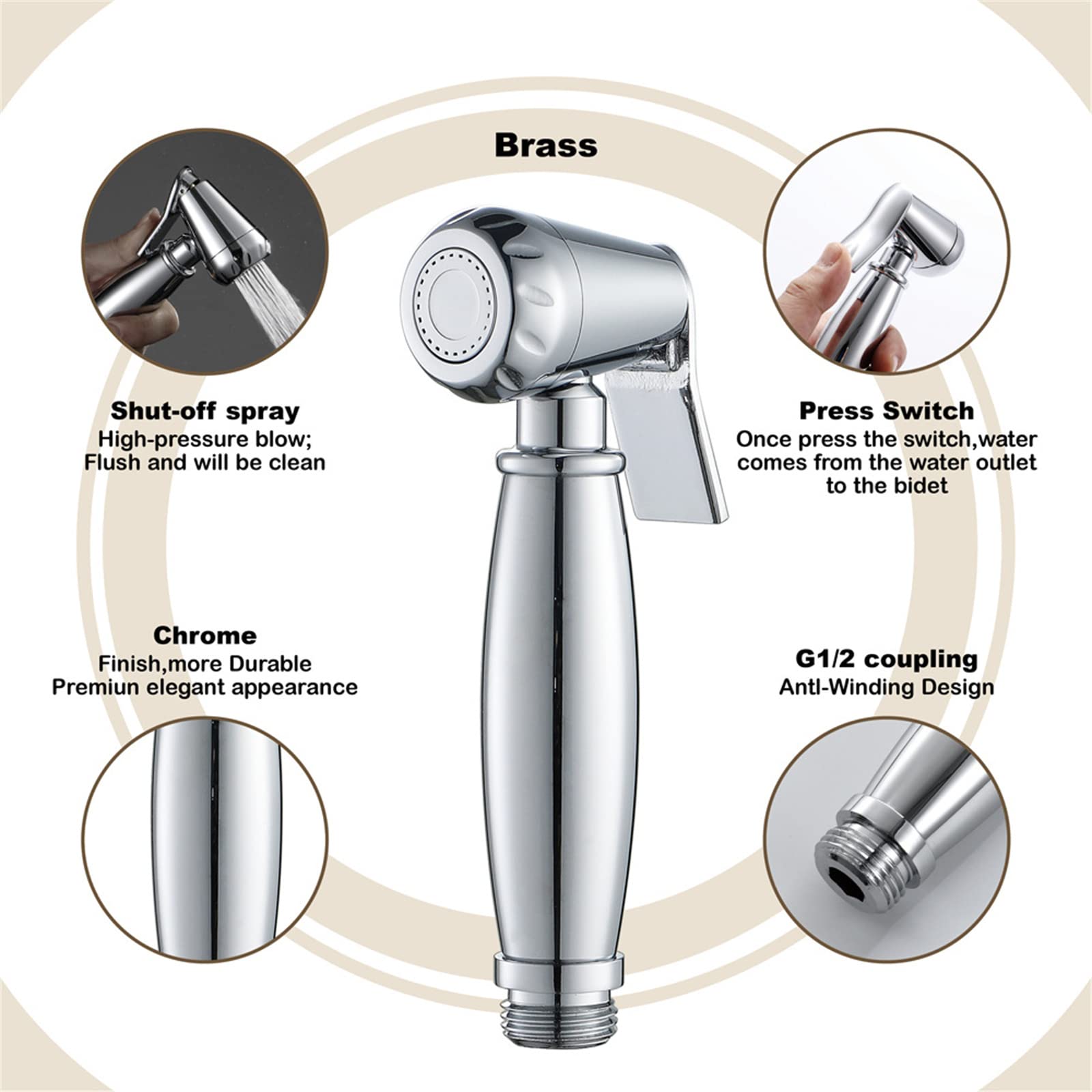 Douchette WC, Laiton Douchette Toilette WC Multifonctionnel Bidet Toilette Haute Pression Pulvérisateurs de Bidet à Main Portable Kit Hygiene WC pour Hygiène Personnelle