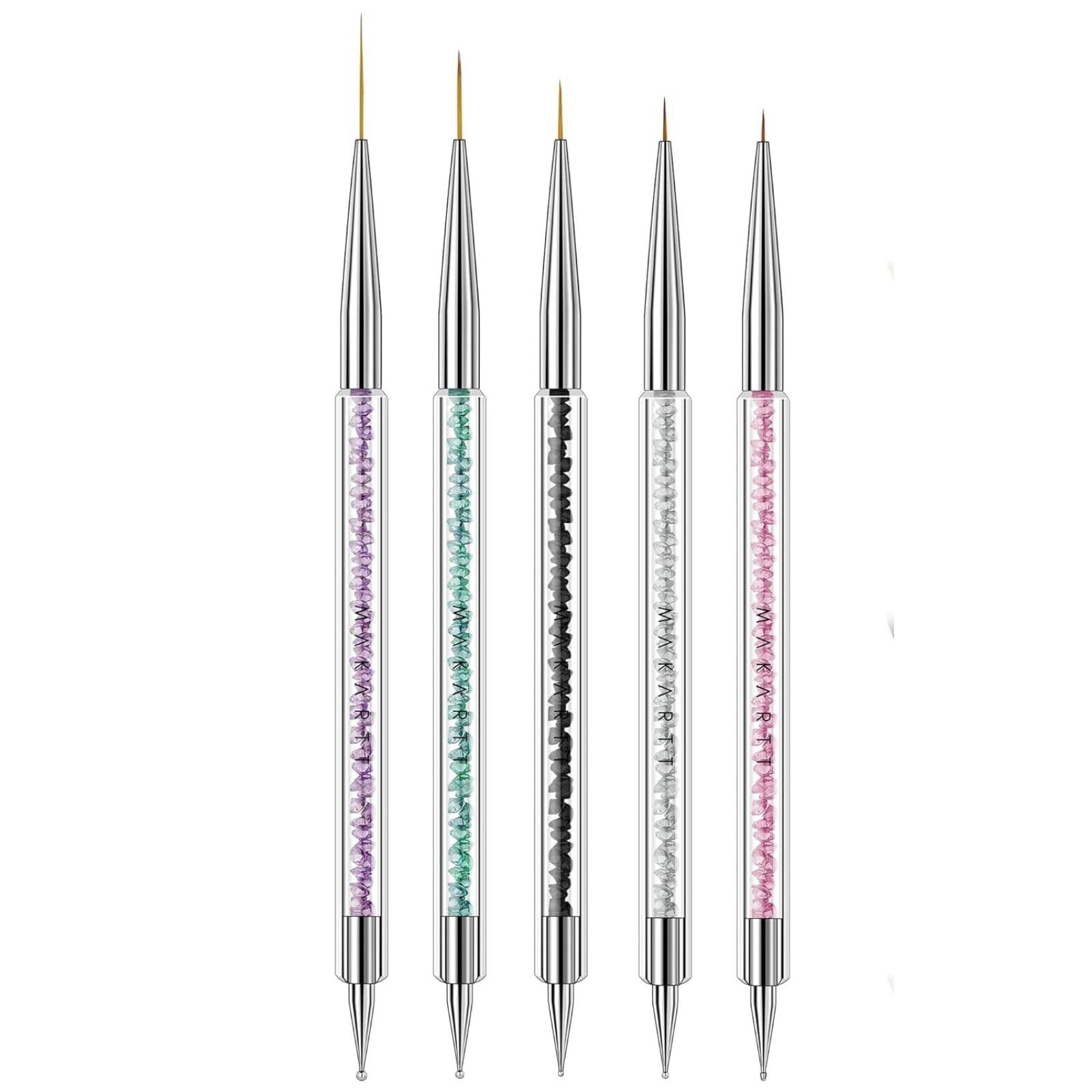 Hair Line Professional Double End Gel Nail Art Liner Brush with Fine Striping Brush and Dotting Pen Nail Polish Decorating Tools Pack of 5