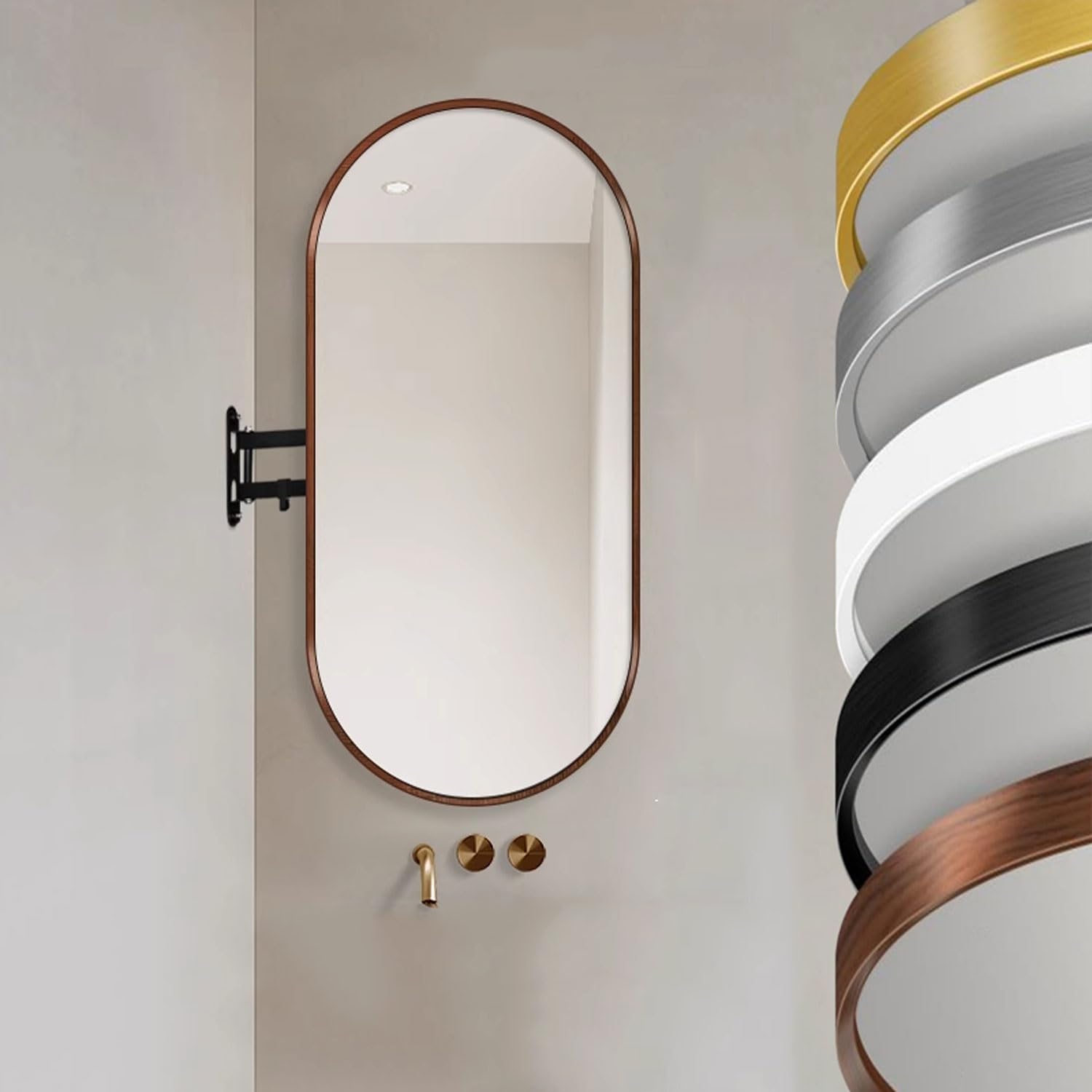 Fitlin Wall Mounted Oval Mirror Rotatable High Definition Modern Decorative Mirror for Bathroom Bedroom Entryway Living Room Hallway – 5 Colors Available(Brown,40x90cm/16x36in)