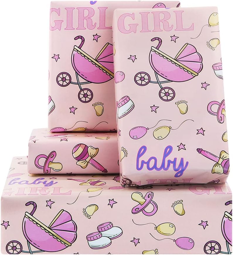 Baby Girl Birthday Wrapping Paper For Kids Girls, Stroller
