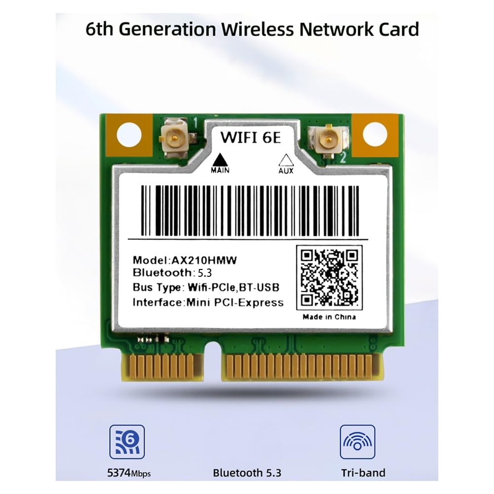 WiFi 6E Mini PCI-E AX210HMW Wireless Network Card Bluetooth 5.3 Adapter for Desktop Laptop, Tri-Band 2.4/5/6GHz AX WiFi