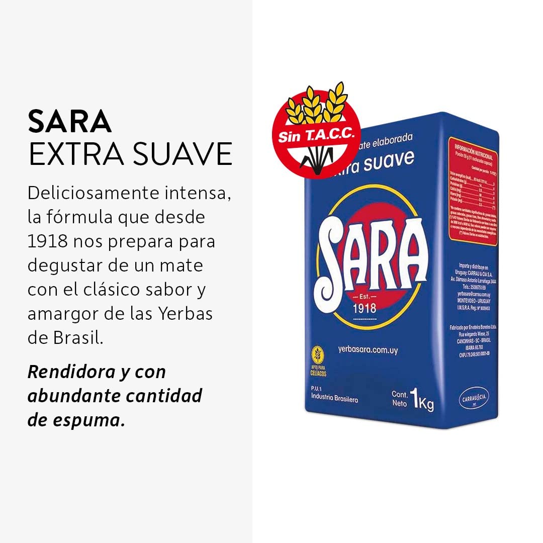 Qumir - Pack de Yerba Mate Sara Azul 1Kg - 3 Unidades - Total 3 Kg de Yerba Mate - Típico Sabor y Molienda Estilo Uruguayo
