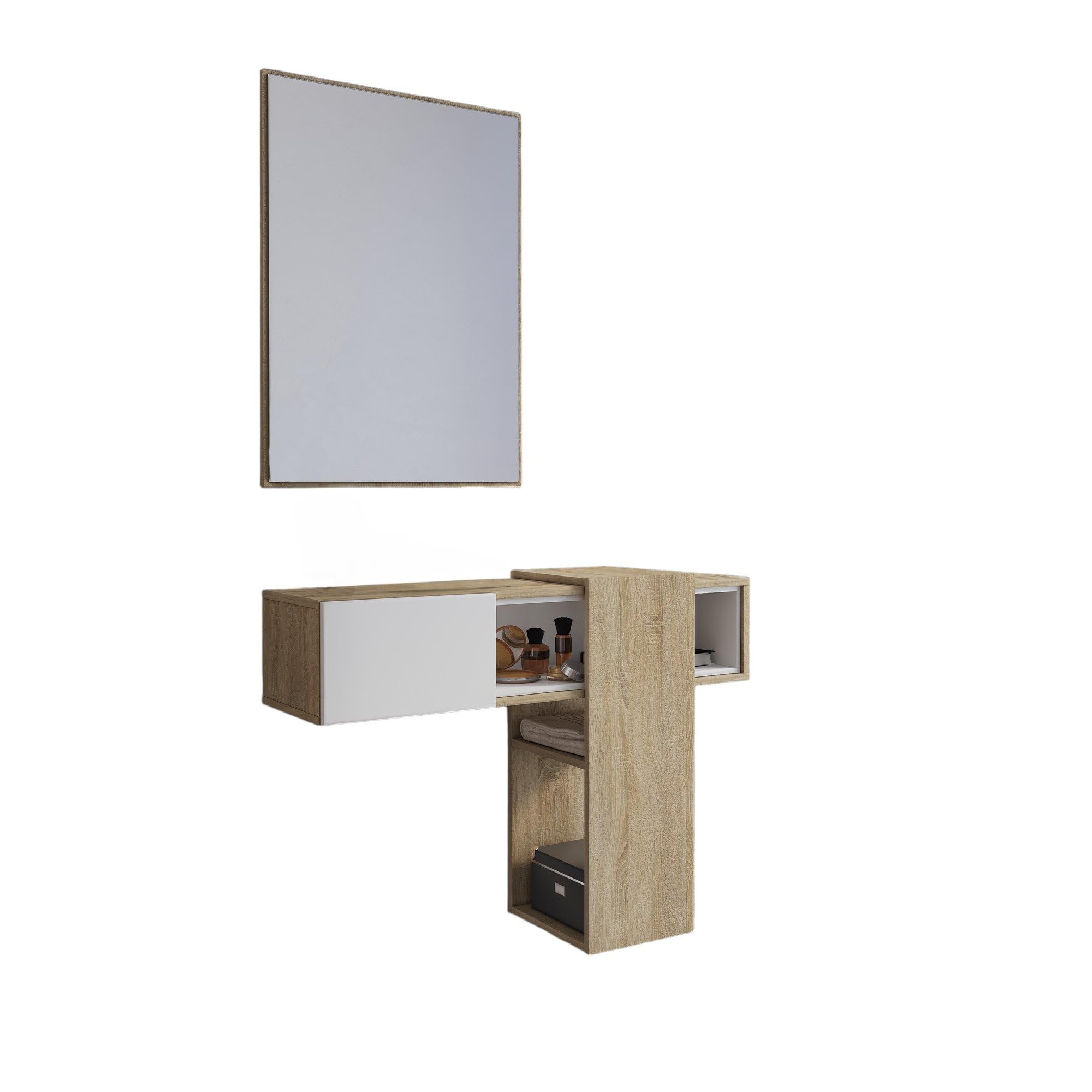 Dmora - Mobile da ingresso Baffin, Entratina appendiabiti, Composizione per atrio, Consolle portaoggetti multifunzione, 100x31h75 cm, Rovere e Bianco