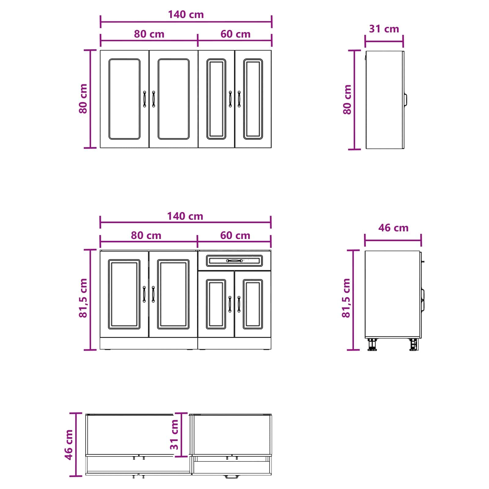 Kalmar - Comodino da cucina, 4 pezzi, grigio Sonoma, in legno sonoma, con base, pensile, mobili da dispensa, cassetto estraibile, piedini regolabili, fissaggio a parete, adatto per riporre
