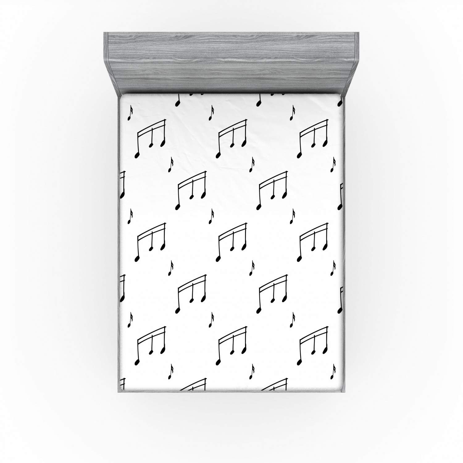 Ambesonne Music Fitted Sheet, Musical Notes Theme Melody Sonata Singing Song Clef Tunes Hand Drawn Style Pattern, Bed Cover with All-Round Elastic Deep Pocket for Comfort, Queen Size, Black Grey