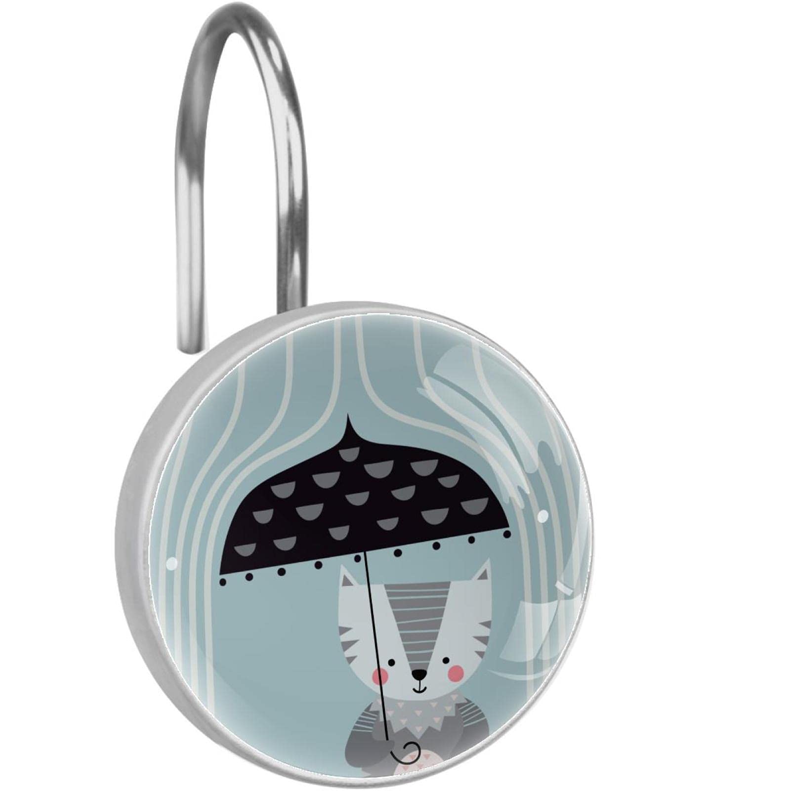 Crochets pour rideau de douche chat bleu anneaux acier inoxydable salle de bain suspendre